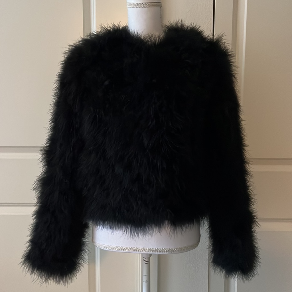 Lamarque Deora Turkey Feather Jacket In Black